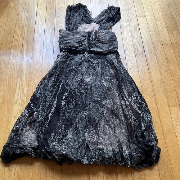 Tracy Reese Size 8 NEW Black & Beige Criss Cross Draped Frock Spliced Lace Dress - Picture 9 of 14